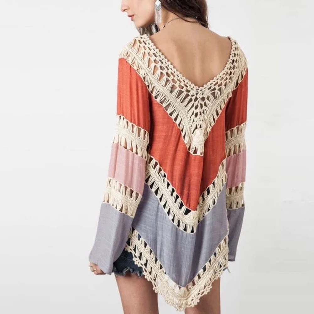 Bohemian Crochet Knit Tunic Top